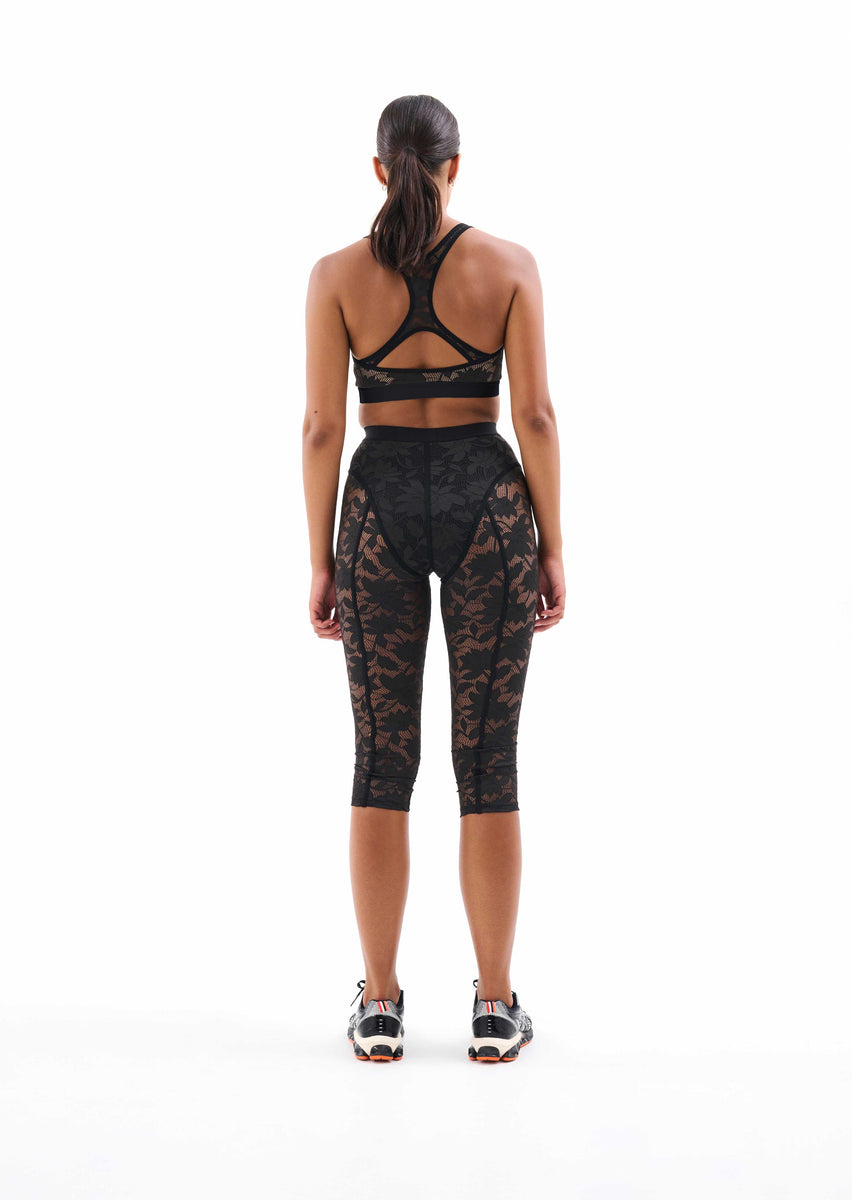 Women Stretchable Three Quarter Length Bottom Lace Design Legging