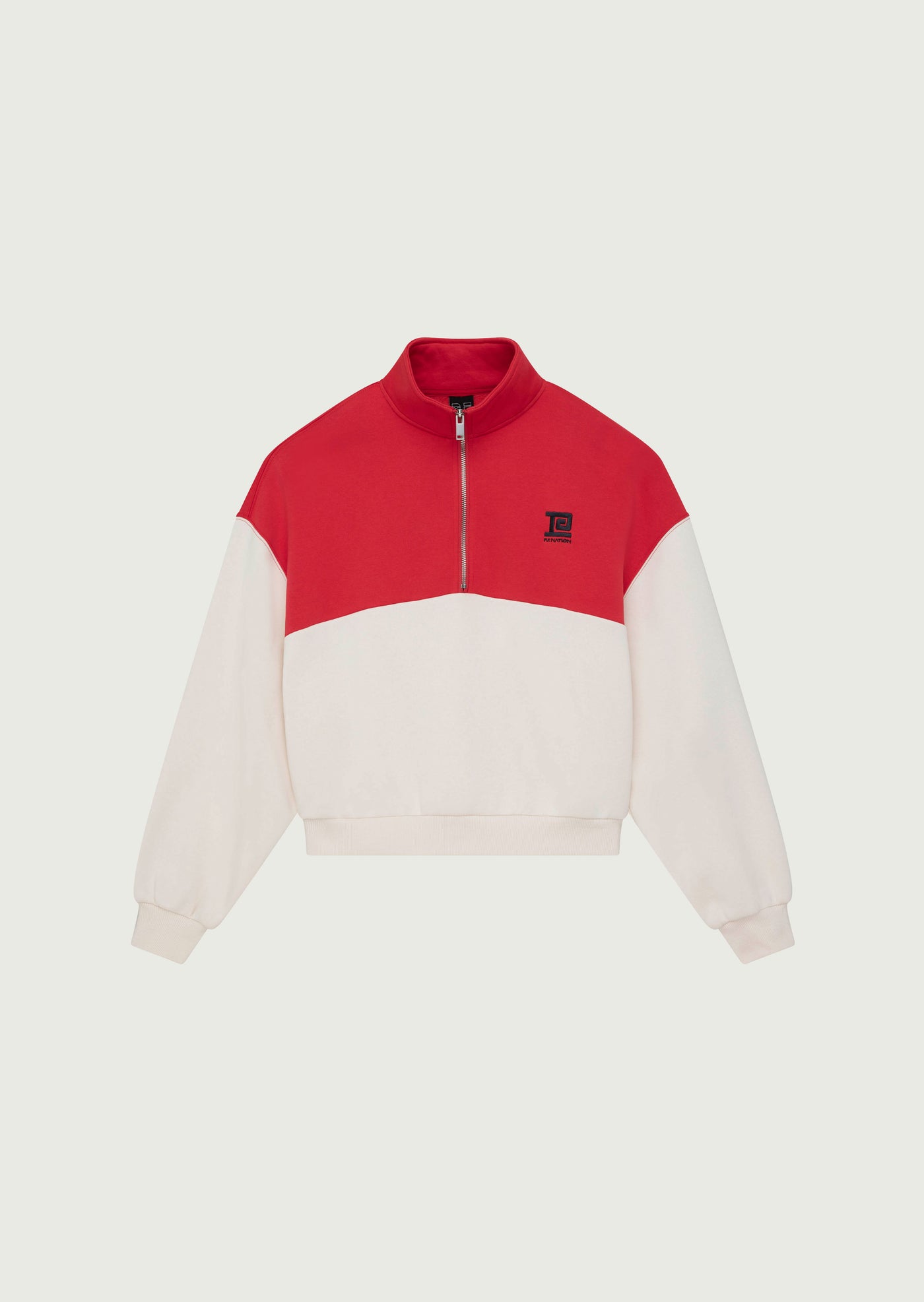 Centre Field Sweat in Poppy Red by P.E Nation Red Creram Womens Quarter Zip Fleece Top