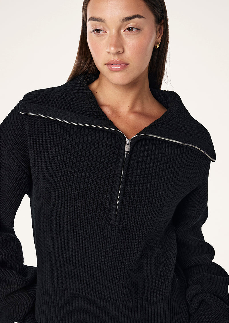 HIGH SEASON ZIP NECK KNIT IN BLACK