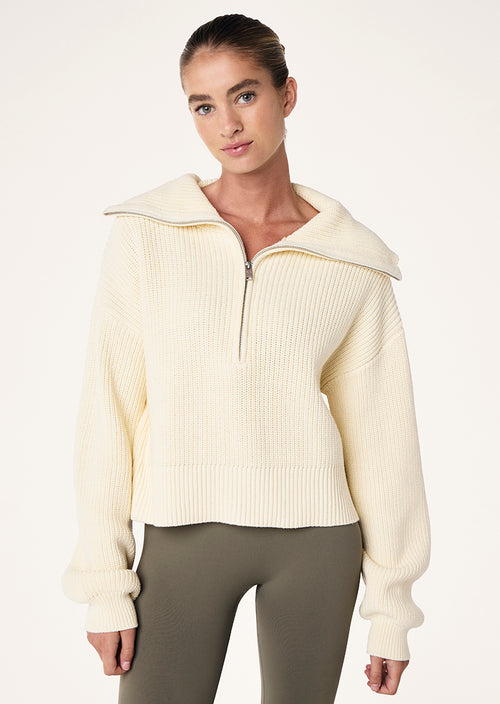 HIGH SEASON ZIP NECK KNIT IN WHISPER WHITE