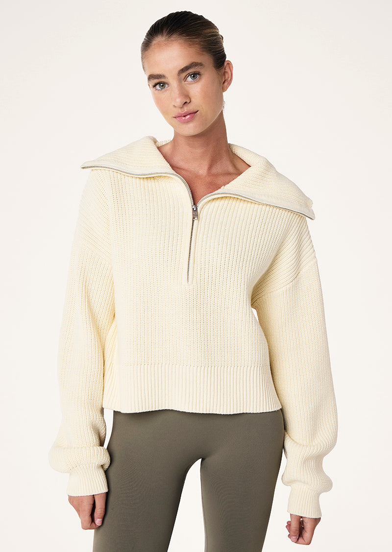 HIGH SEASON ZIP NECK KNIT IN WHISPER WHITE