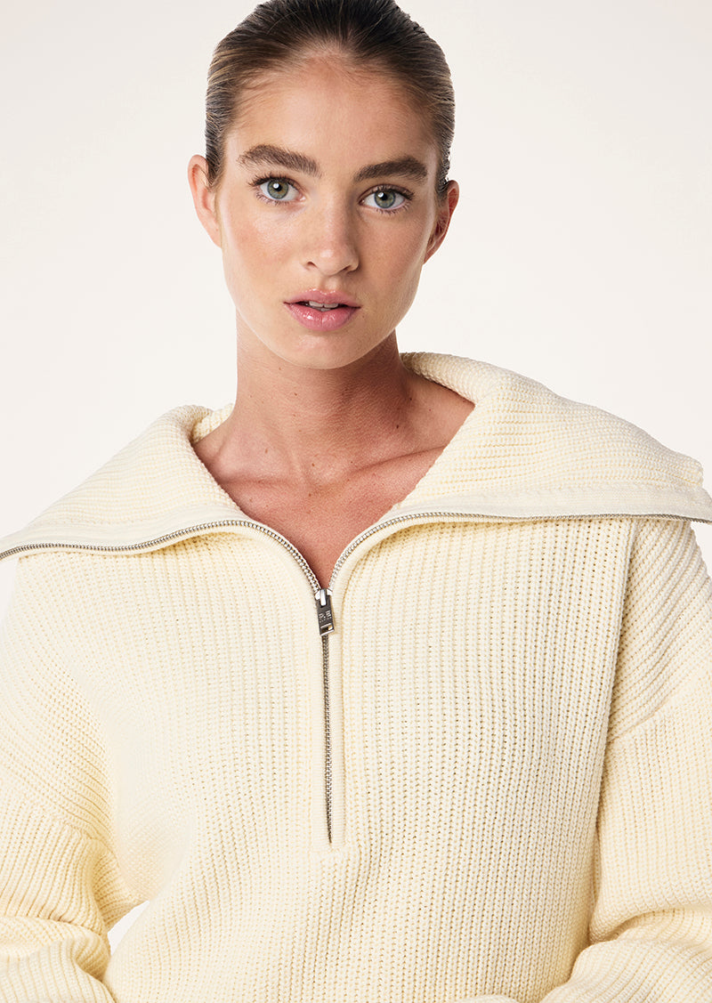 HIGH SEASON ZIP NECK KNIT IN WHISPER WHITE