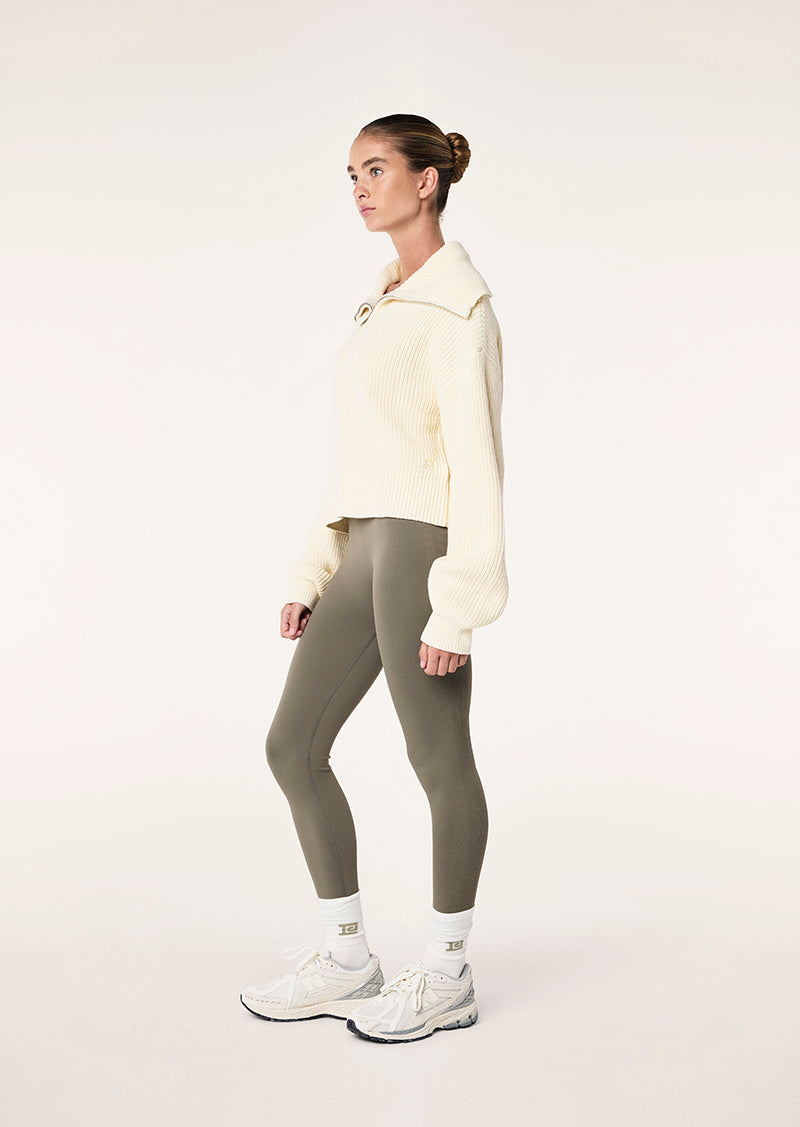 HIGH SEASON ZIP NECK KNIT IN WHISPER WHITE