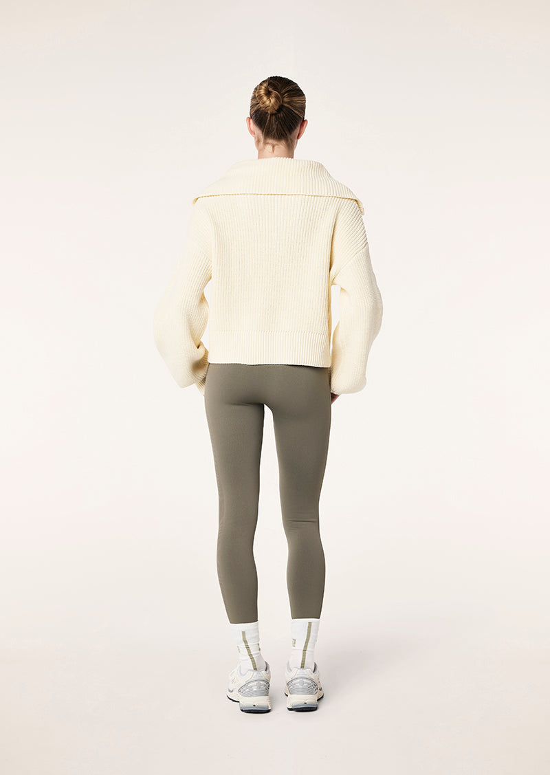 HIGH SEASON ZIP NECK KNIT IN WHISPER WHITE