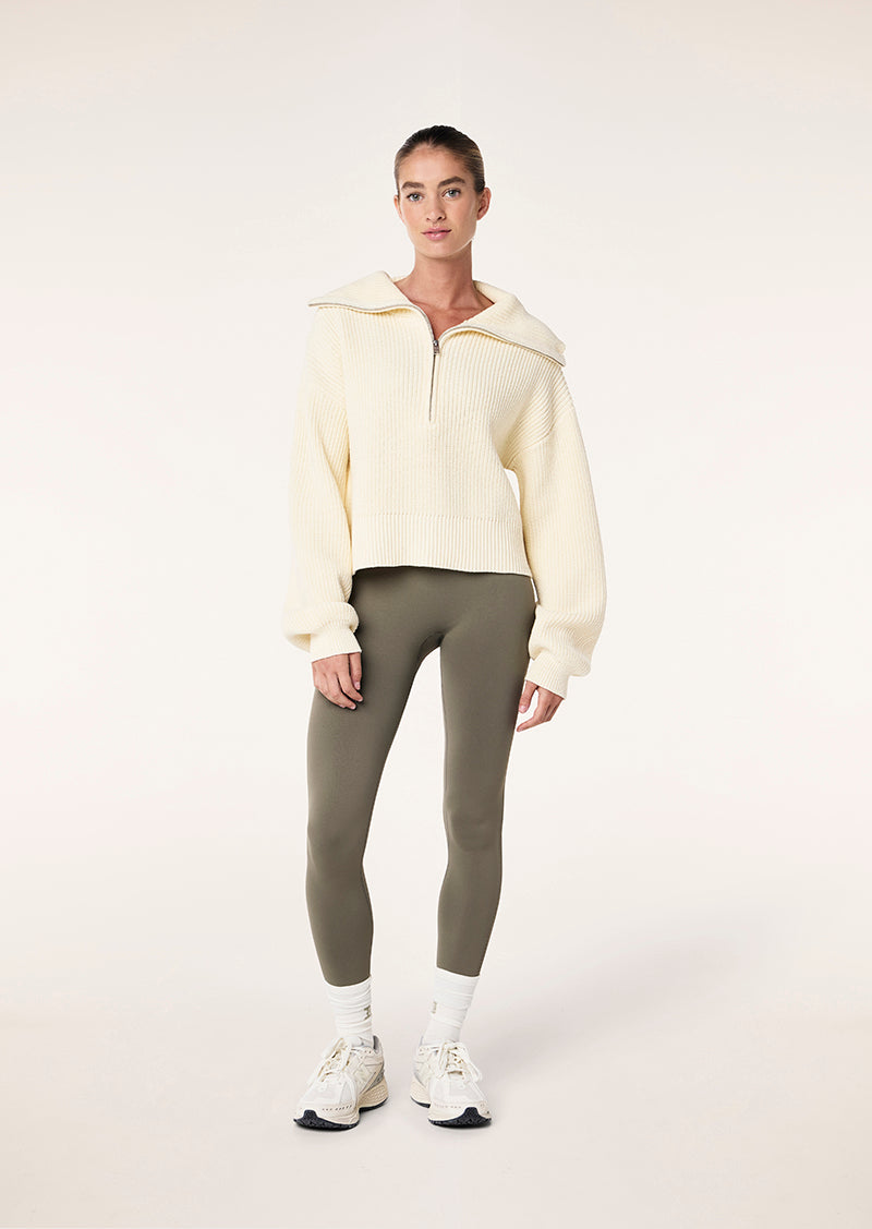 HIGH SEASON ZIP NECK KNIT IN WHISPER WHITE