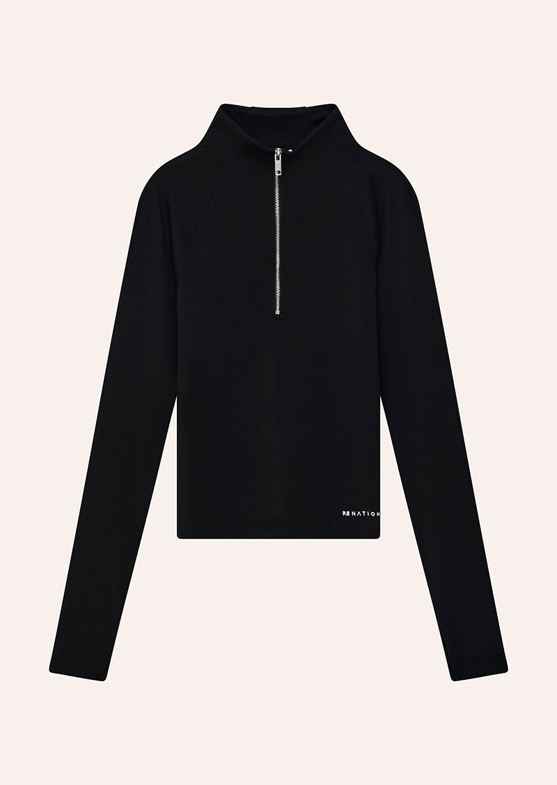 ROUTINE QUARTER ZIP LONG SLEEVE TOP IN BLACK