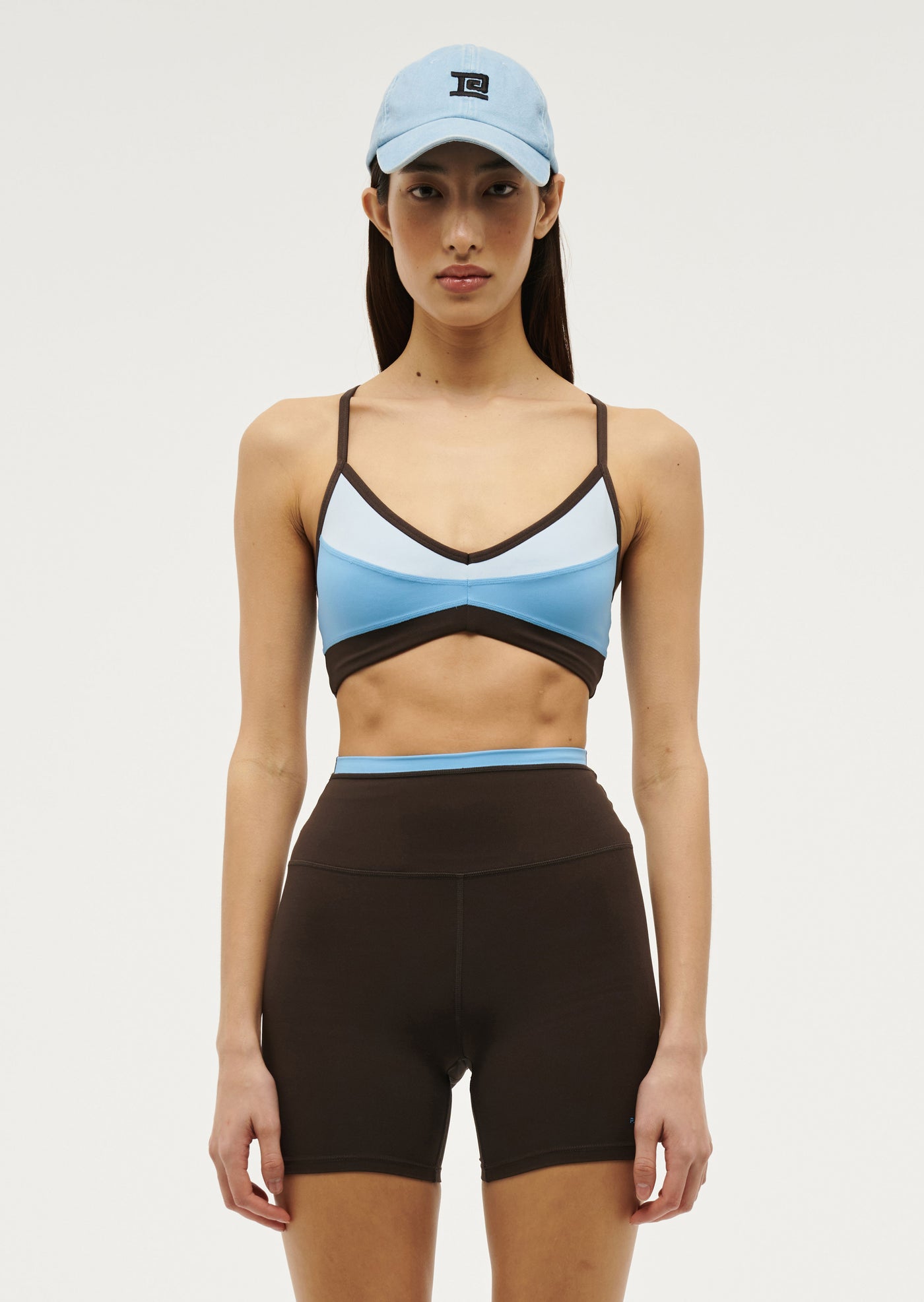 OVERLAND 2 SPORTS BRA IN BRIGHT BLUE / COFFEE