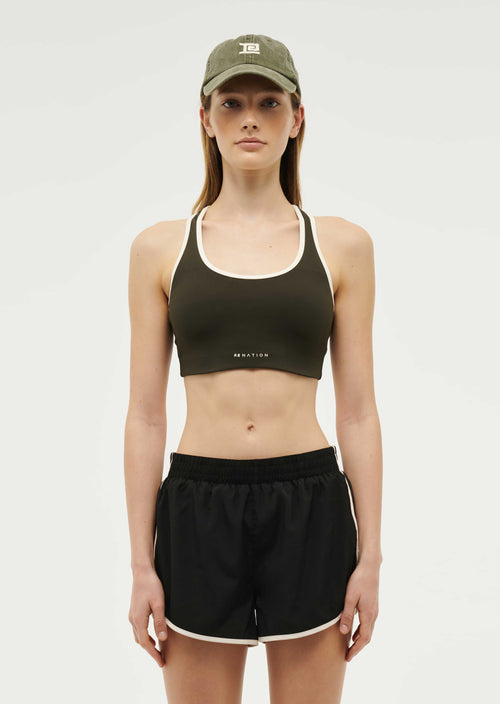 STELLAR SPORTS BRA IN FOREST NIGHT / WHISPER WHITE