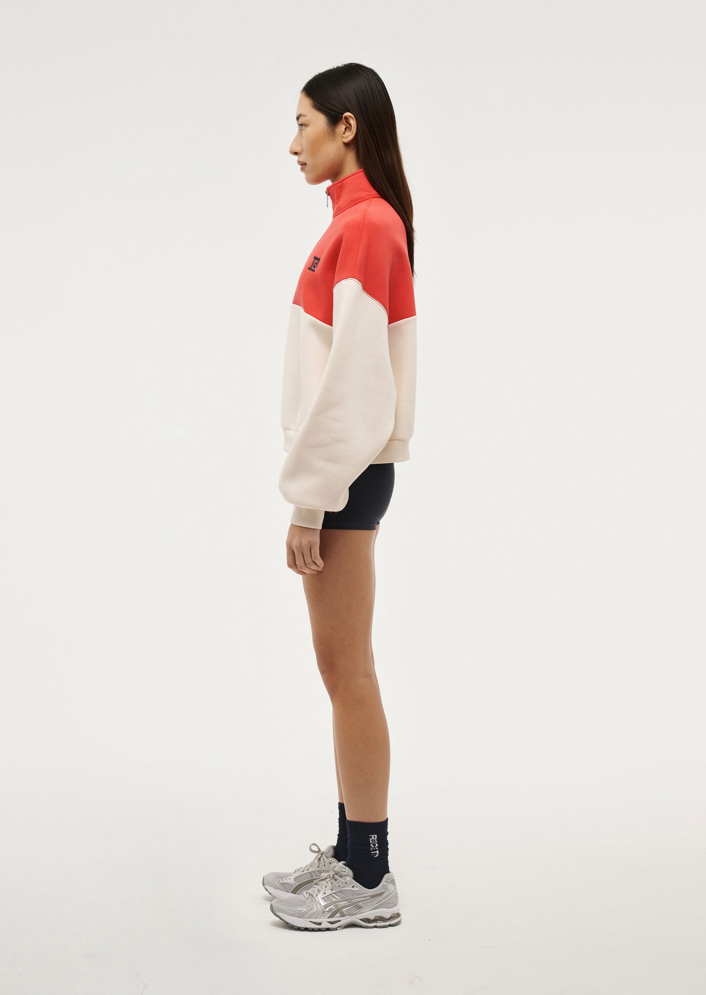 Centre Field Sweat in Poppy Red by P.E Nation Red Creram Womens Quarter Zip Fleece Top