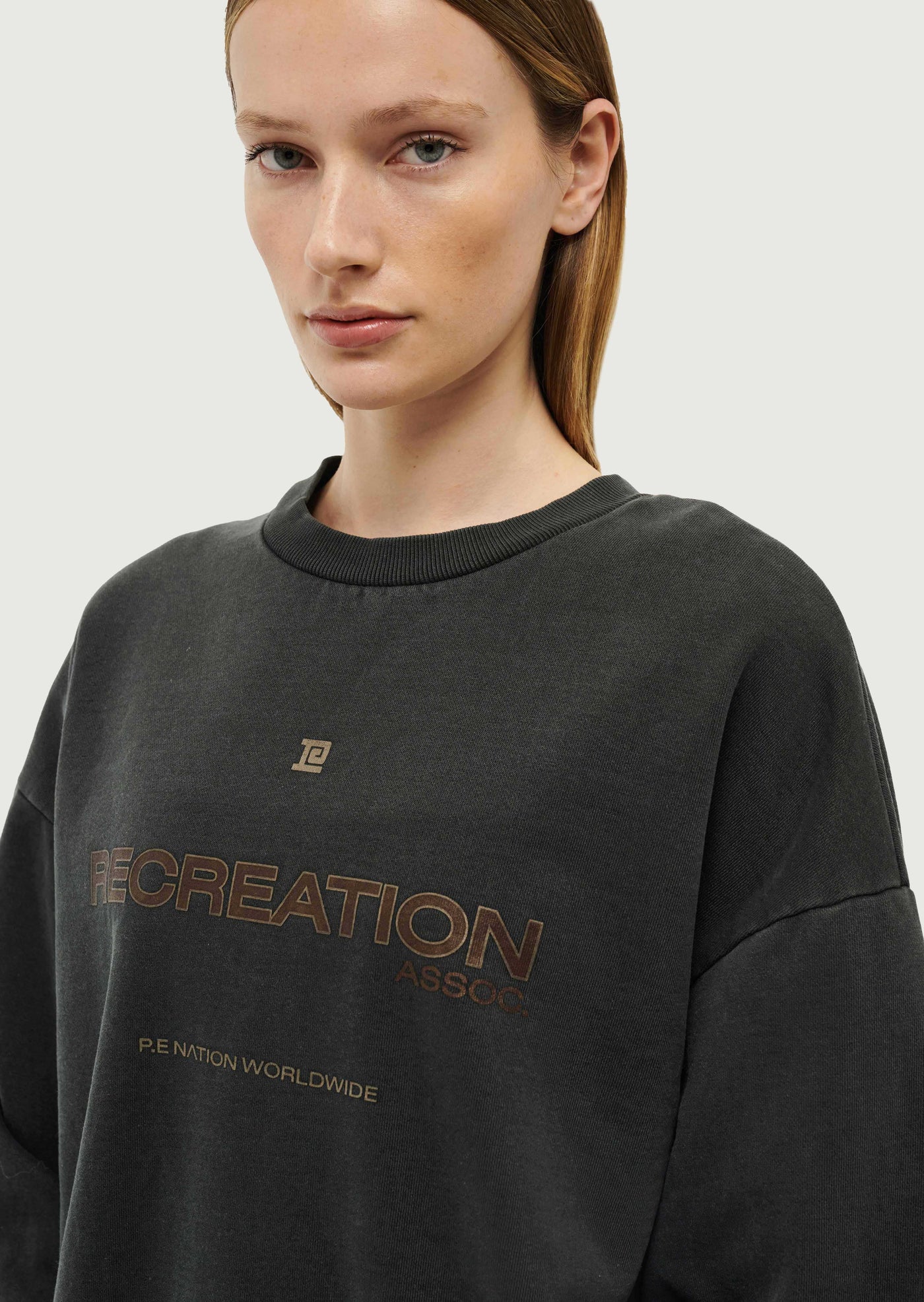 Team Record Sweat in Marine Blue by P.E Nation Dark Navy Oversized Womens Sweat