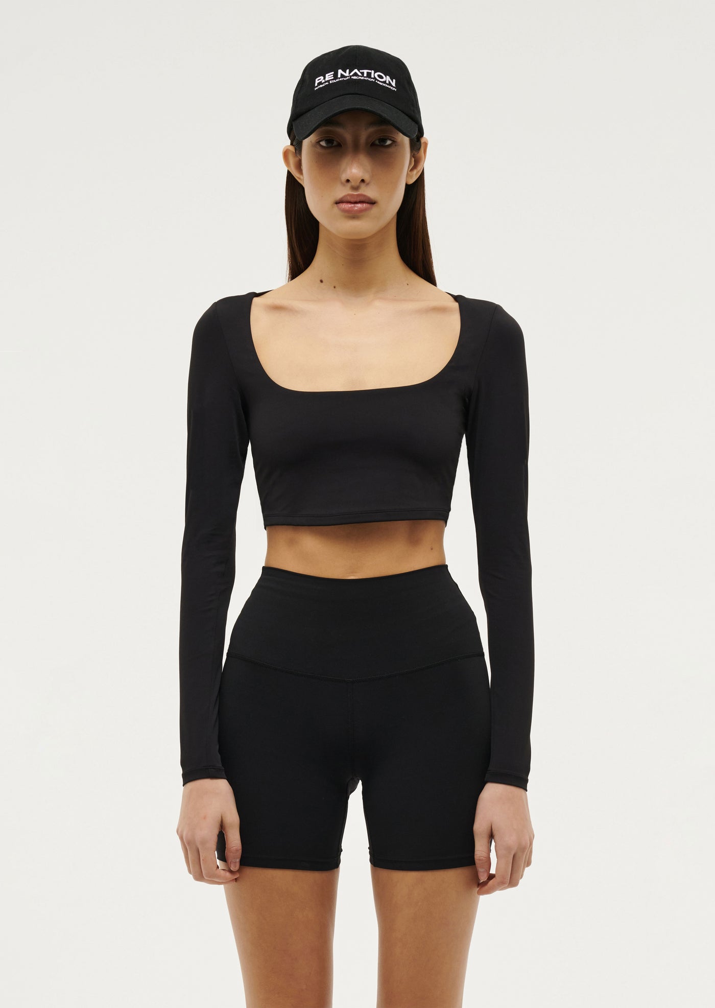 Balance Long Sleeve Top in Black by P.E Nation, Womens Black Long Sleeve Active Crop Top