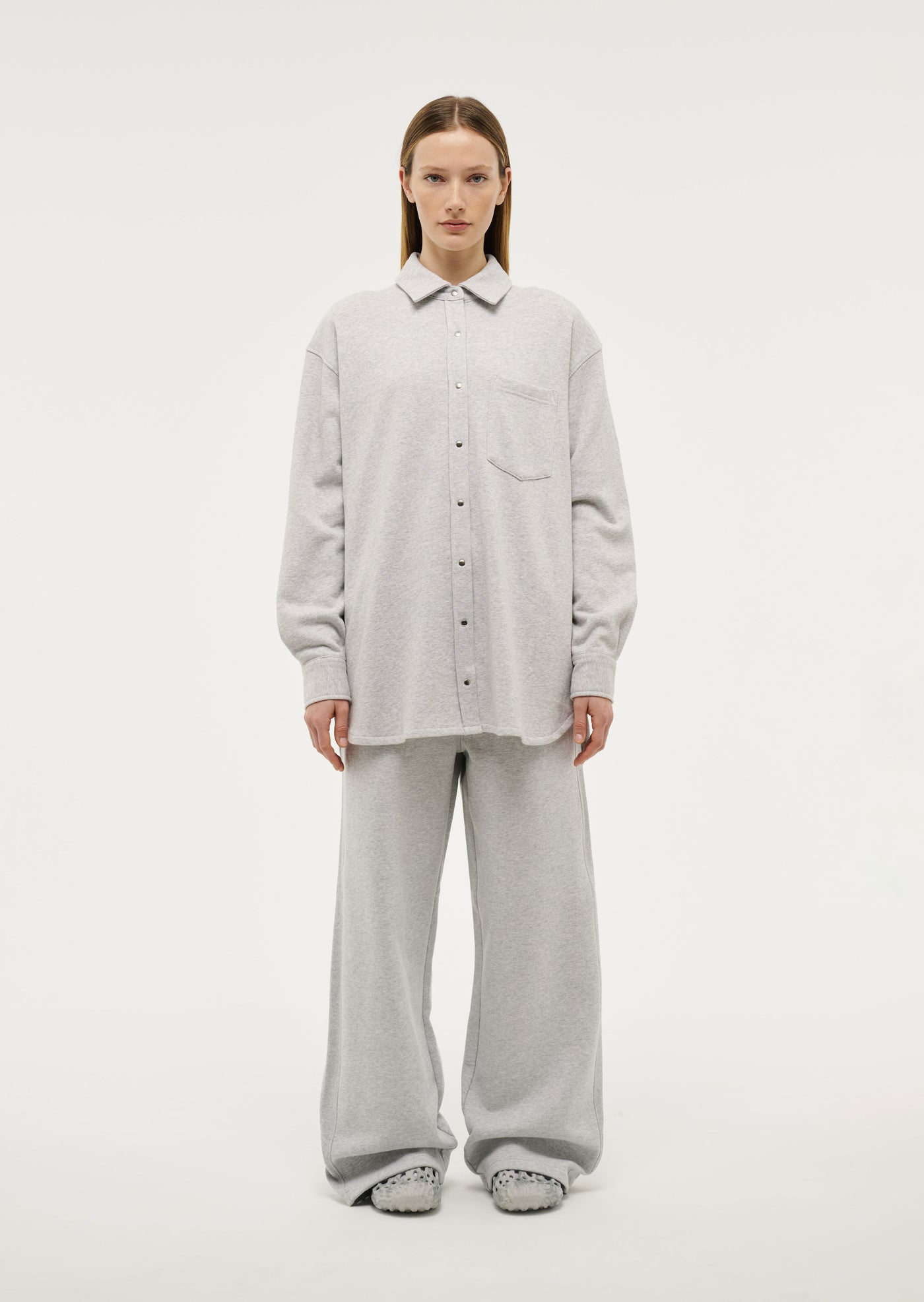 Liberate Shirt in Grey Marle by P.E Nation, Grey Marle Womens Lounge Overshirt 