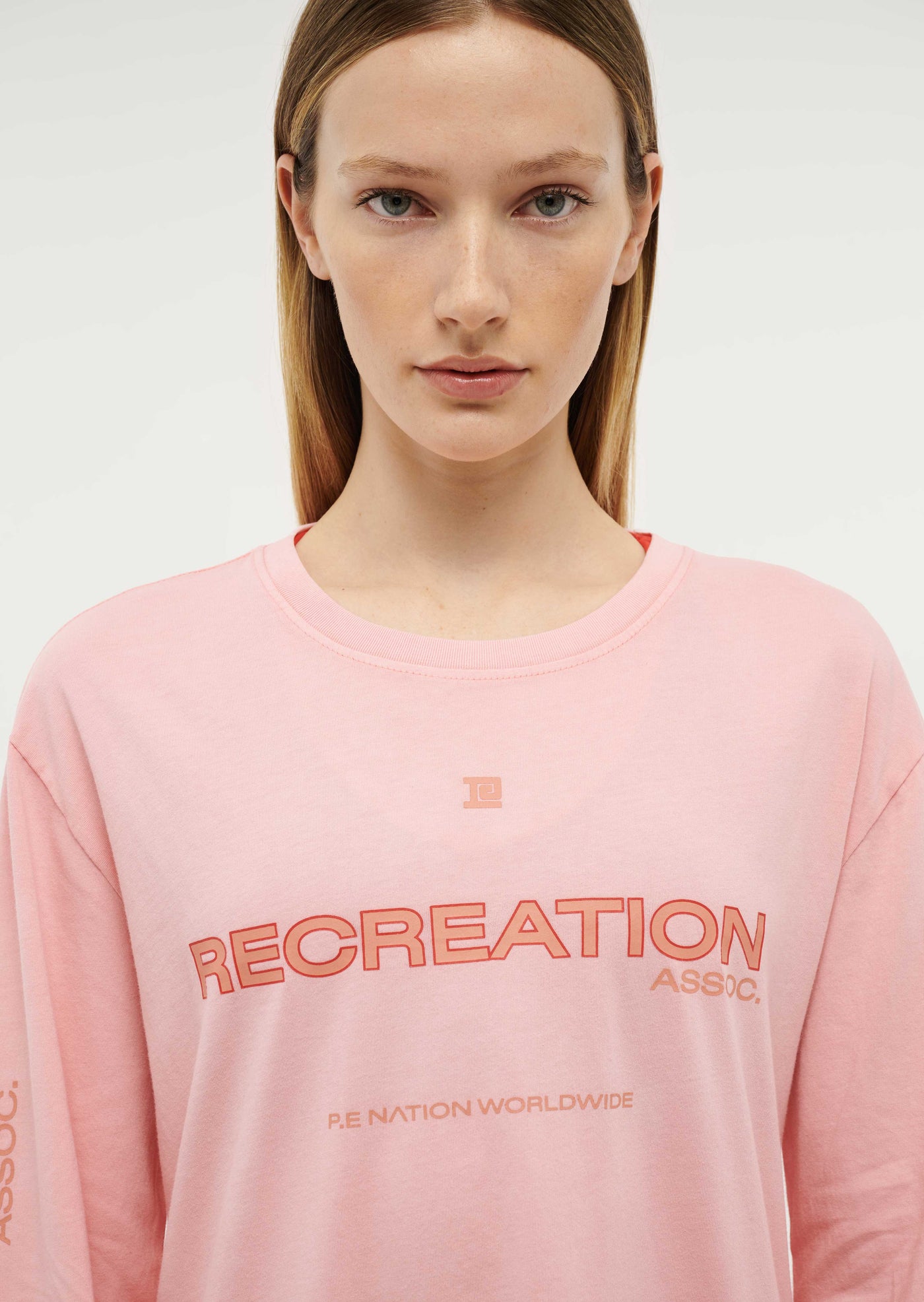 Streamline Long Sleeve Top in Crystal Rose by P.E Nation, Womens Pink Graphic Long Sleeve Top 