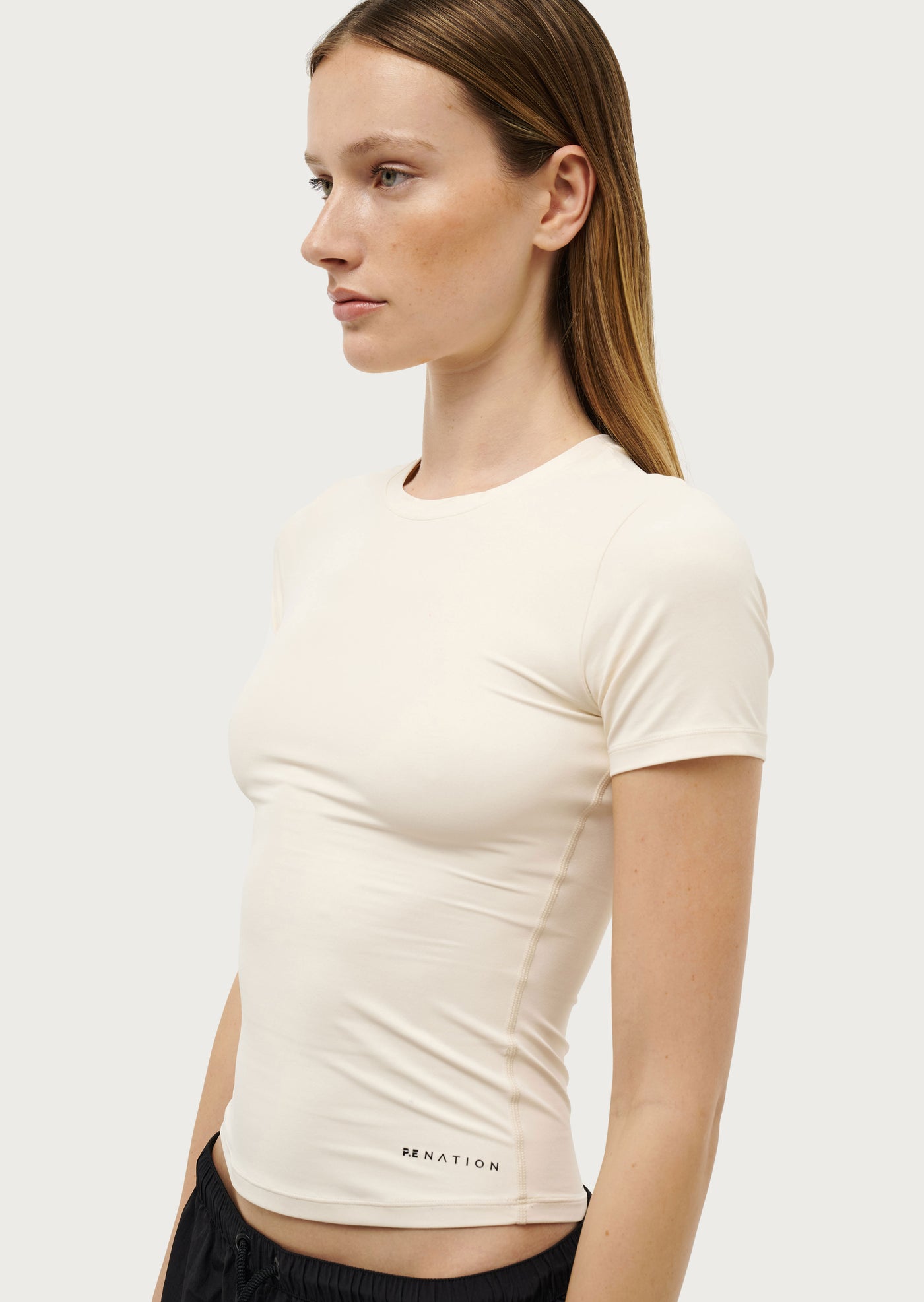 Foundation Short Sleeve Tee in Whisper White By P.E Nation, Cream Womens Slim Fit Tee