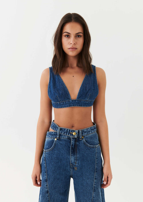 RUNAWAY BRA IN MID BLUE DENIM